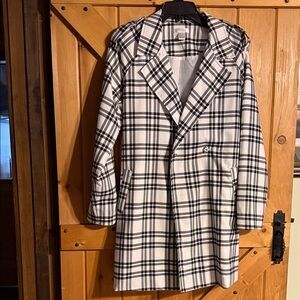 Revamped Black and White Plaid Lined Coat size M